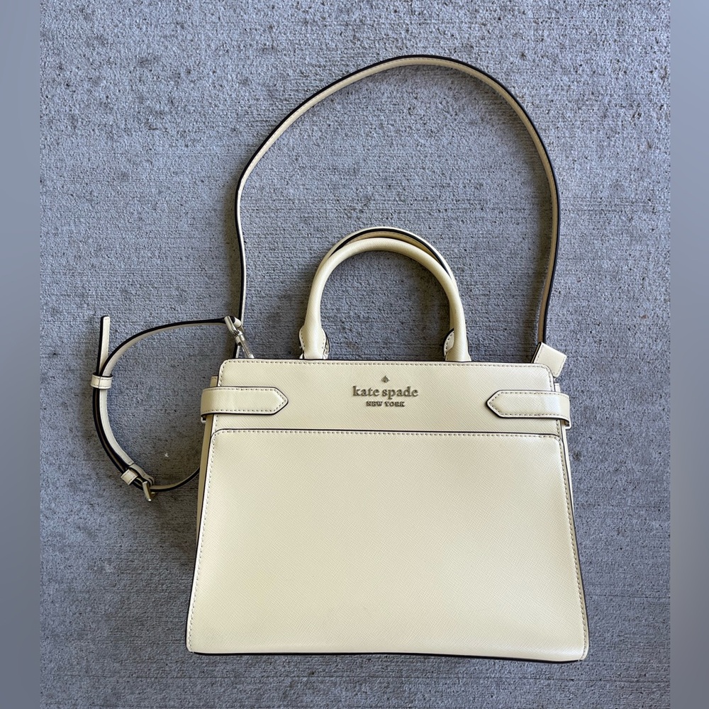 Kate Spade Staci saffiano medium satchel lemon fondant crossbody bag purse